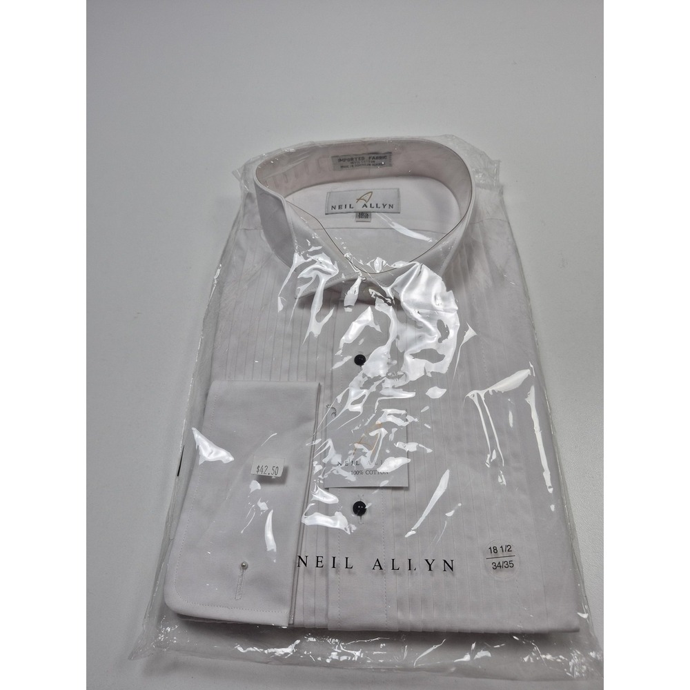 Neil Allyn Dress Shirt Mens 18.5 34/35 White Wing Collar French Cuff Formal